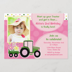 Traktor Girl Geburtstagseinladung 12x18 Foto-Karte Einladung