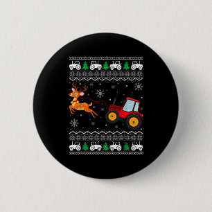Traktor hässlicher Weihnachtsbaum Feiertag Lustige Button