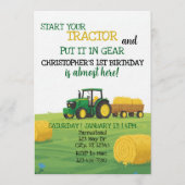 Traktor im Gang, 1. Geburtstag Einladung (Vorderseite)