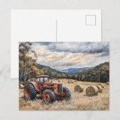 Traktor in einem Heufeld rustikal Postkarte (Vorne/Hinten)