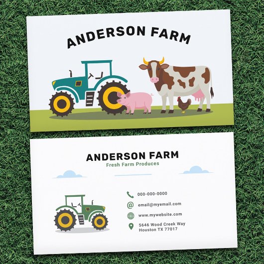 Traktor, Kuh, Schwein und Hühner - Bauernhof Visitenkarte