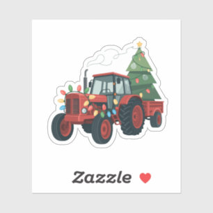 Traktor mit Anhänger Santa Farm Bauer Weihnachten Aufkleber