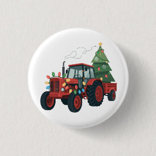 Traktor mit Anhänger Santa Farm Bauer Weihnachten Button