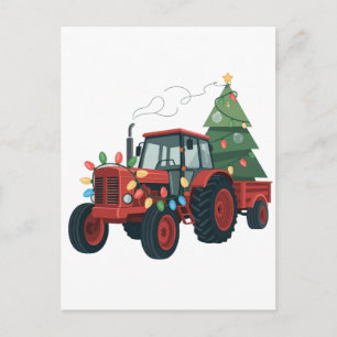 Traktor mit Anhänger Santa Farm Bauer Weihnachten Einladungspostkarte