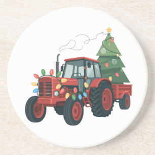 Traktor mit Anhänger Santa Farm Bauer Weihnachten Getränkeuntersetzer
