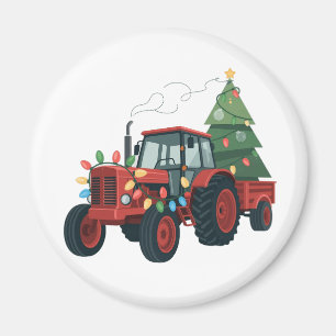 Traktor mit Anhänger Santa Farm Bauer Weihnachten Magnet