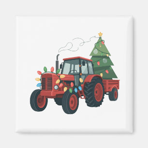 Traktor mit Anhänger Santa Farm Bauer Weihnachten Magnet