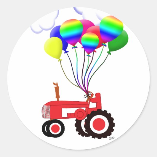 Traktor mit Balloons Runder Aufkleber (Vorderseite)