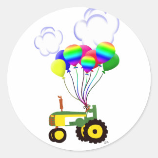 Traktor mit Balloons Runder Aufkleber