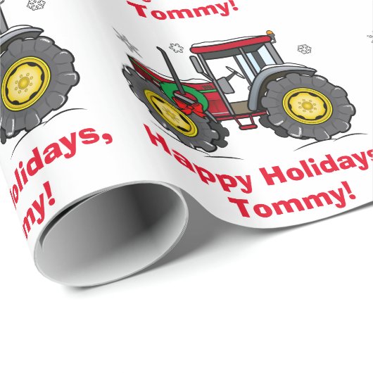 Traktor mit dem WeihnachtsKranz-Namen Geschenkpapier (Rolleneckpunkt)