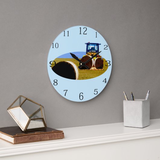 Traktor mit Hay-Bales-Ölfarbe Große Wanduhr (Büro)