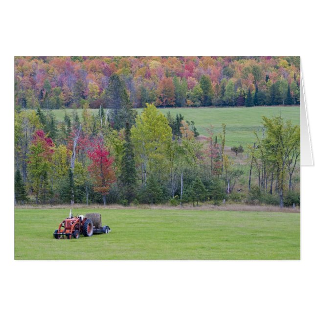 Traktor mit Heuballen auf grünem Feld mit (Vorderseite (Horizontal))