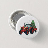 Traktor mit Trailer Santa Farm Bauer Weihnachten Button (Vorne & Hinten)
