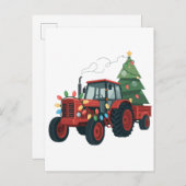Traktor mit Trailer Santa Farm Bauer Weihnachten Einladungspostkarte (Vorne/Hinten)