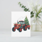 Traktor mit Trailer Santa Farm Bauer Weihnachten Einladungspostkarte (Stehend Vorderseite)