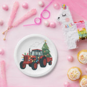 Traktor mit Trailer Santa Farm Bauer Weihnachten Pappteller (Party)