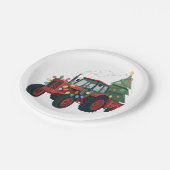 Traktor mit Trailer Santa Farm Bauer Weihnachten Pappteller (Schrägansicht)