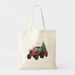 Traktor mit Trailer Santa Farm Bauer Weihnachten Tragetasche
