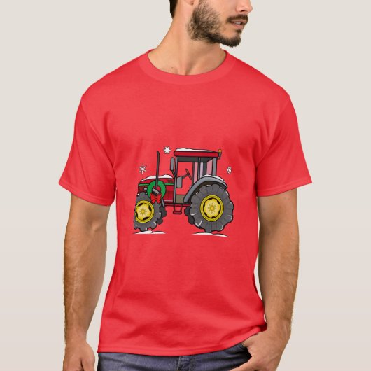 Traktor mit WeihnachtsKranz T-Shirt (Vorderseite)