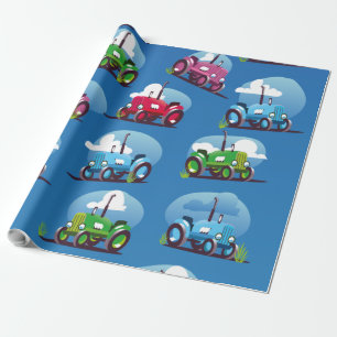 Traktor-Muster (blauer Hintergrund) Geschenkpapier