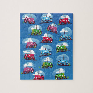 Traktor Muster (blauer Hintergrund) Puzzle