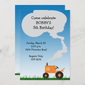 Traktor-Party Einladung: Orange Traktor Einladung (Vorne/Hinten)