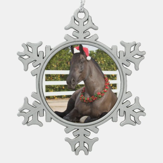 Traktor-Pferdeverzierung Schneeflocken Zinn-Ornament (Vorderseite)