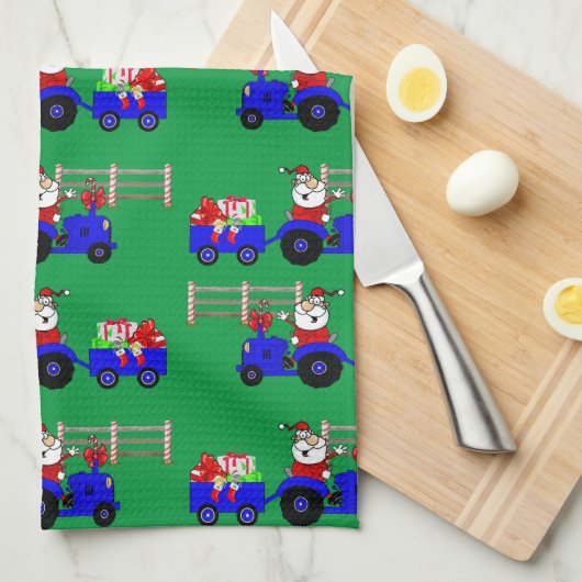 Traktor Santa mit Geschenken Weihnachten Geschirrtuch (Viertel Falte)