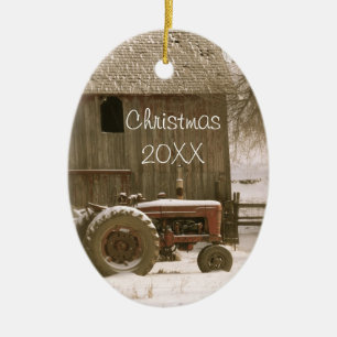 Traktor-u. Scheunen-Weihnachtsverzierung Keramik Ornament