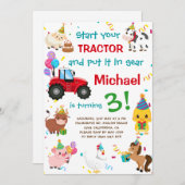 Traktor und Landtiere zum Geburtstag Einladung (Vorne/Hinten)