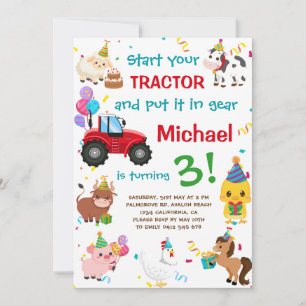 Traktor und Landtiere zum Geburtstag Einladung