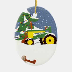 Traktor-Weihnachtsbaum-Verzierung Keramik Ornament