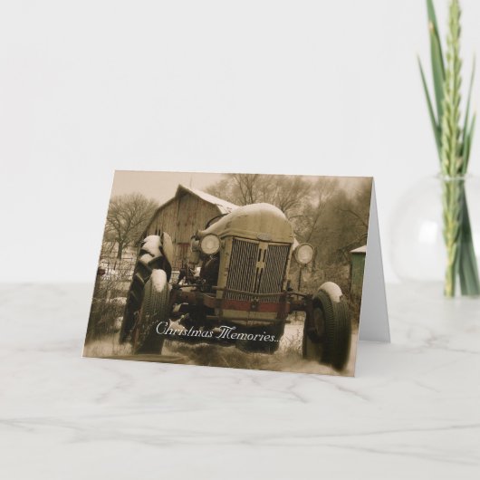 Traktor Weihnachtskarte: Alte Traktor-Erinnerungen Feiertagskarte (Vorderseite)