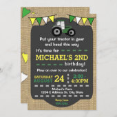 Traktor zum Geburtstag Einladung, Green & Yellow T Einladung (Vorne/Hinten)