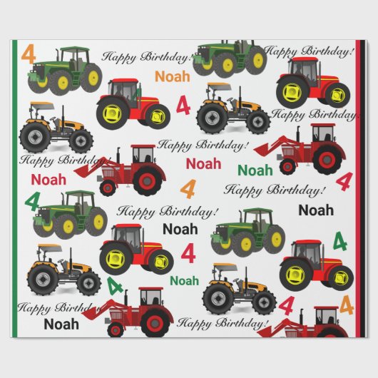 Traktoren Loader hinzufügen Junge's Name Age Birth Geschenkpapier (Flach)
