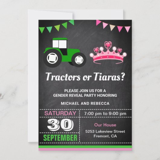 Traktoren oder Party zur Aufdeckung der Geschlecht Einladung (Vorderseite)