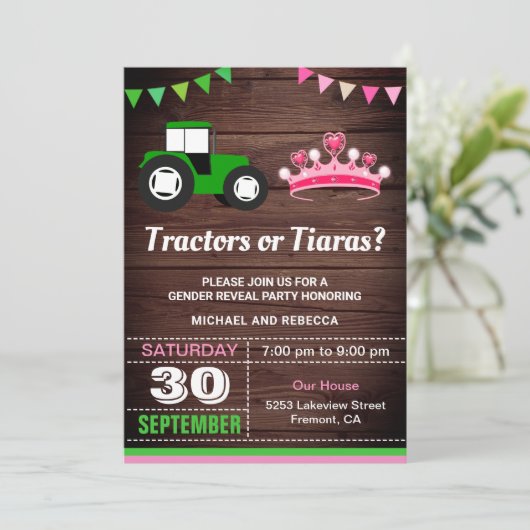 Traktoren oder Party zur Aufdeckung der Geschlecht Einladung (Stehend Vorderseite)