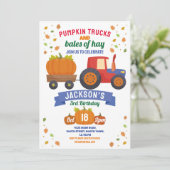 Traktoren Pumpkin Birthday Harvest Party Einladung (Stehend Vorderseite)