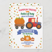 Traktoren Pumpkin Birthday Harvest Party Einladung (Vorne/Hinten)