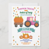 Traktoren Pumpkin Birthday Harvest Party Girls Einladung (Vorderseite)
