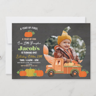 Traktoren Pumpkins Geburtstag 1. Foto Boys Chalk Einladung