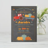 Traktoren Pumpkins Geburtstag 1. Herbsthälfte Einladung (Stehend Vorderseite)