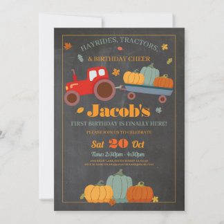 Traktoren Pumpkins Geburtstag 1. Herbsthälfte Einladung