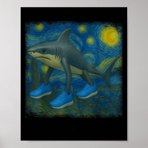 Tralalero Tralala Funny Shark Van Gogh Starry Nigh Poster
