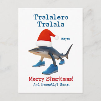 Tralalero Tralala Hai in Santa-Hut Feiertagspostkarte