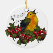 Trällerer im Schnee mit Weihnachtsstechpalme: Keramik Ornament (Hinten)