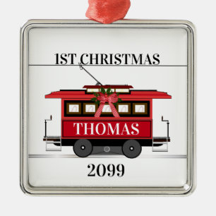 Tram Trolley Streetcar 1. Weihnachtskuchen Ornament Aus Metall