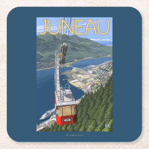 Tram über Juneau, Alaska Vintages Reise-Plakat Rechteckiger Pappuntersetzer
