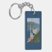 Tram über Juneau, Alaska Vintages Reise-Plakat Schlüsselanhänger (Vorderseite links)