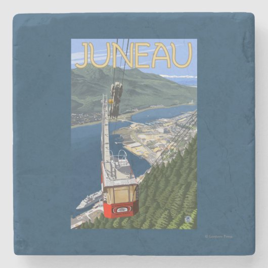 Tram über Juneau, Alaska Vintages Reise-Plakat Steinuntersetzer (Vorderseite)